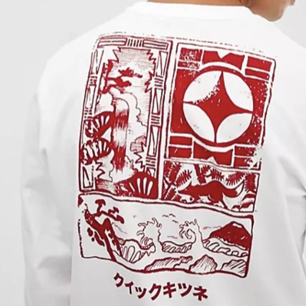 ASOS Only & Sons Lightweight White Sweater with Red Japanese Scenery